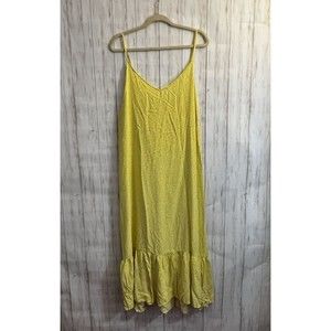 Cacique Sleepwear Long Rayon Nightgown Yellow White Adjustable Straps 30 32 Plus